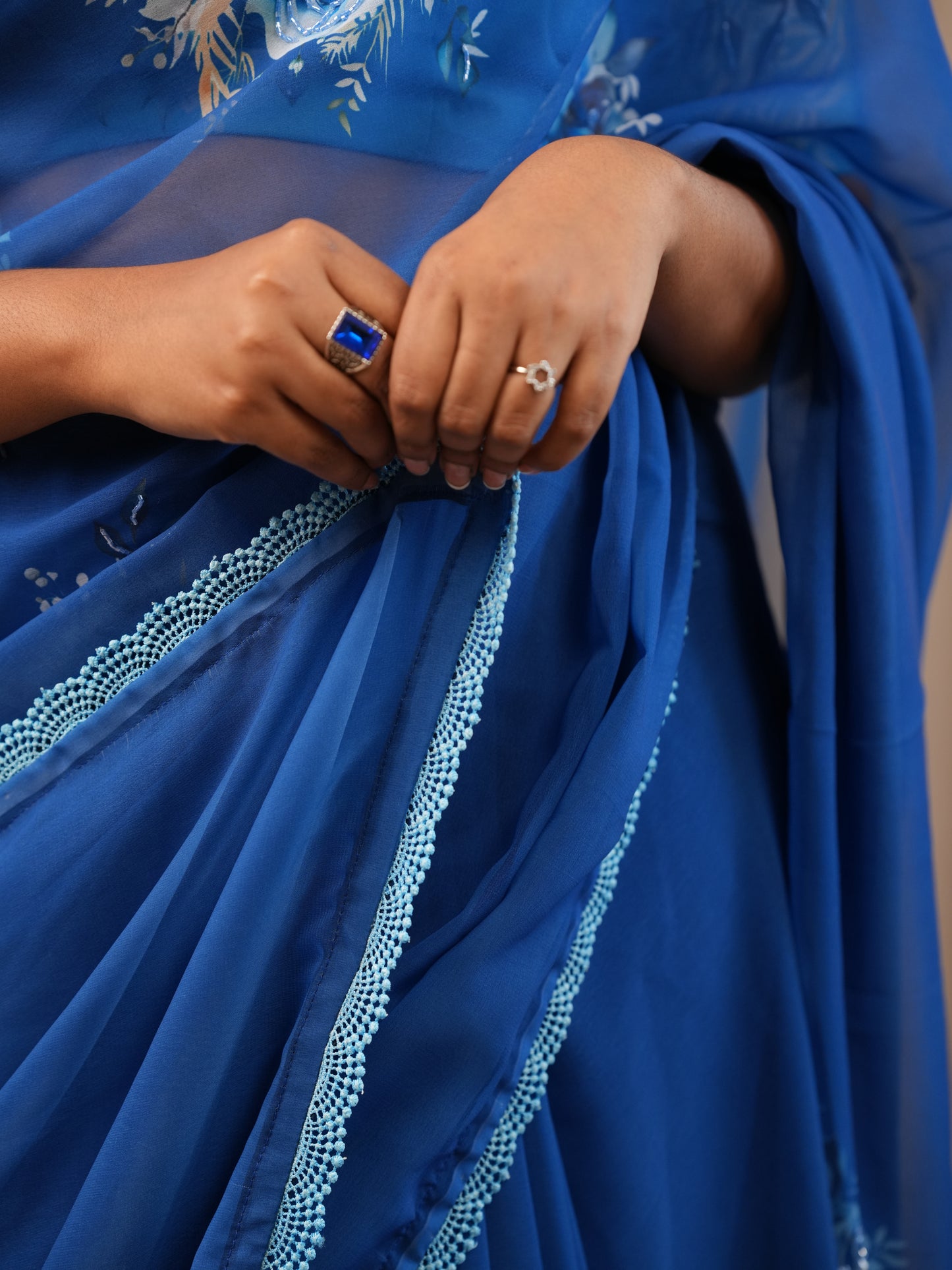 Royal blue Faux Georgette saree