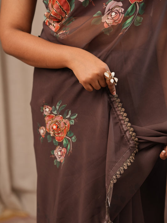 Brown Faux Georgette saree