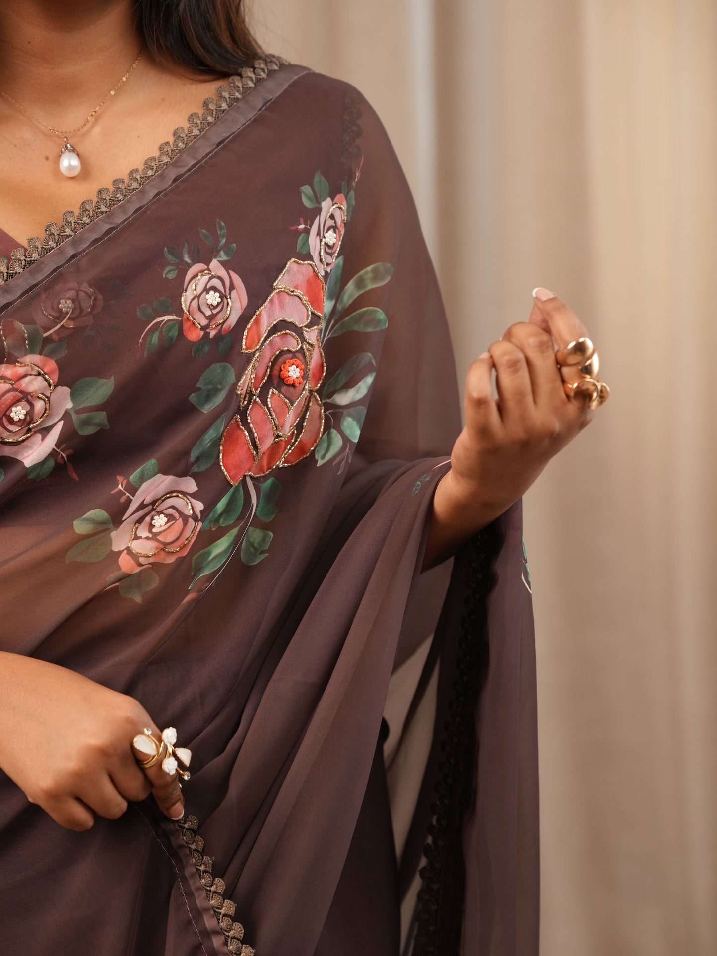 Brown Faux Georgette saree