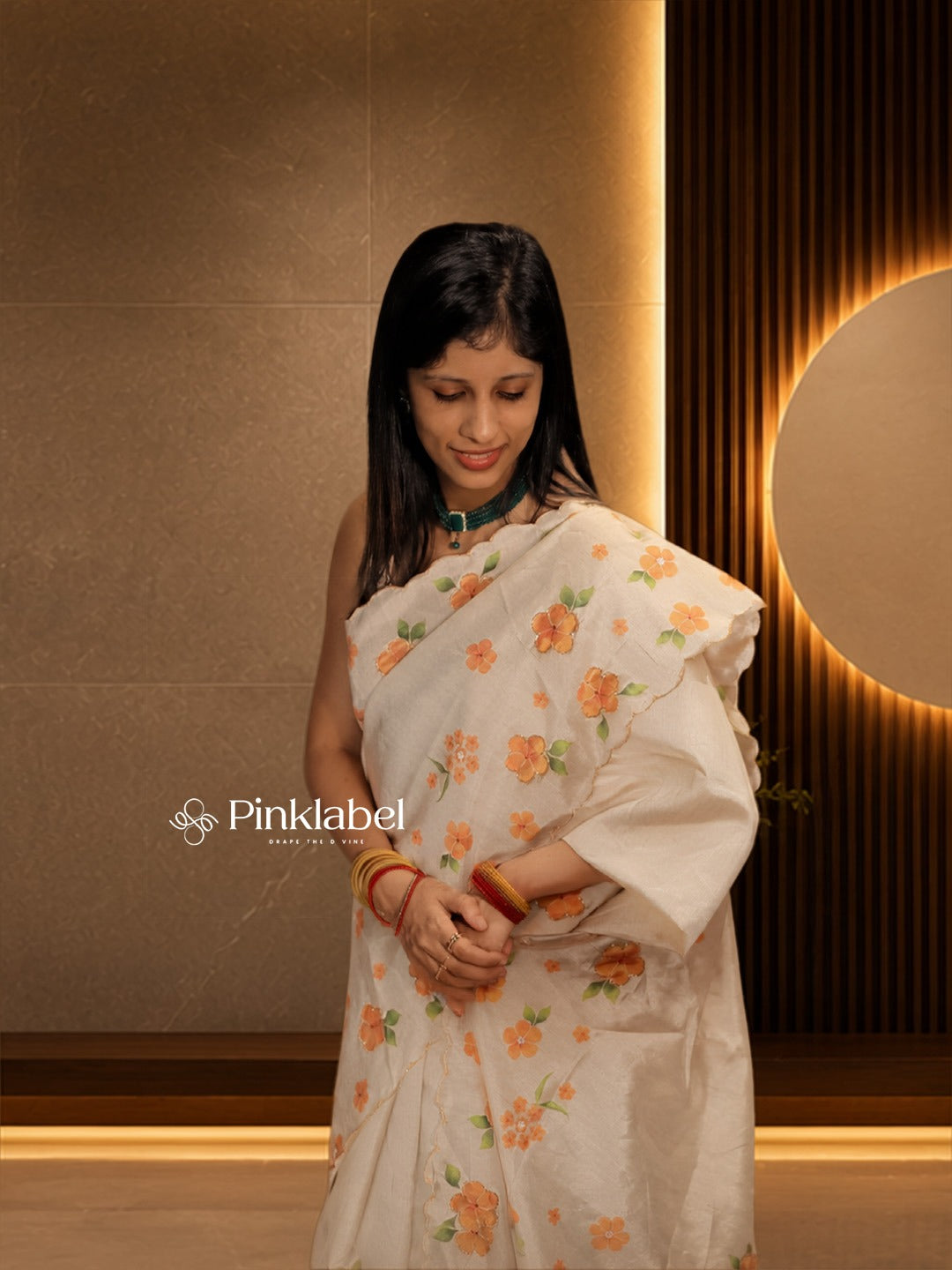 Ivory Semi Tussur Saree with Floral Handwork Embroidery