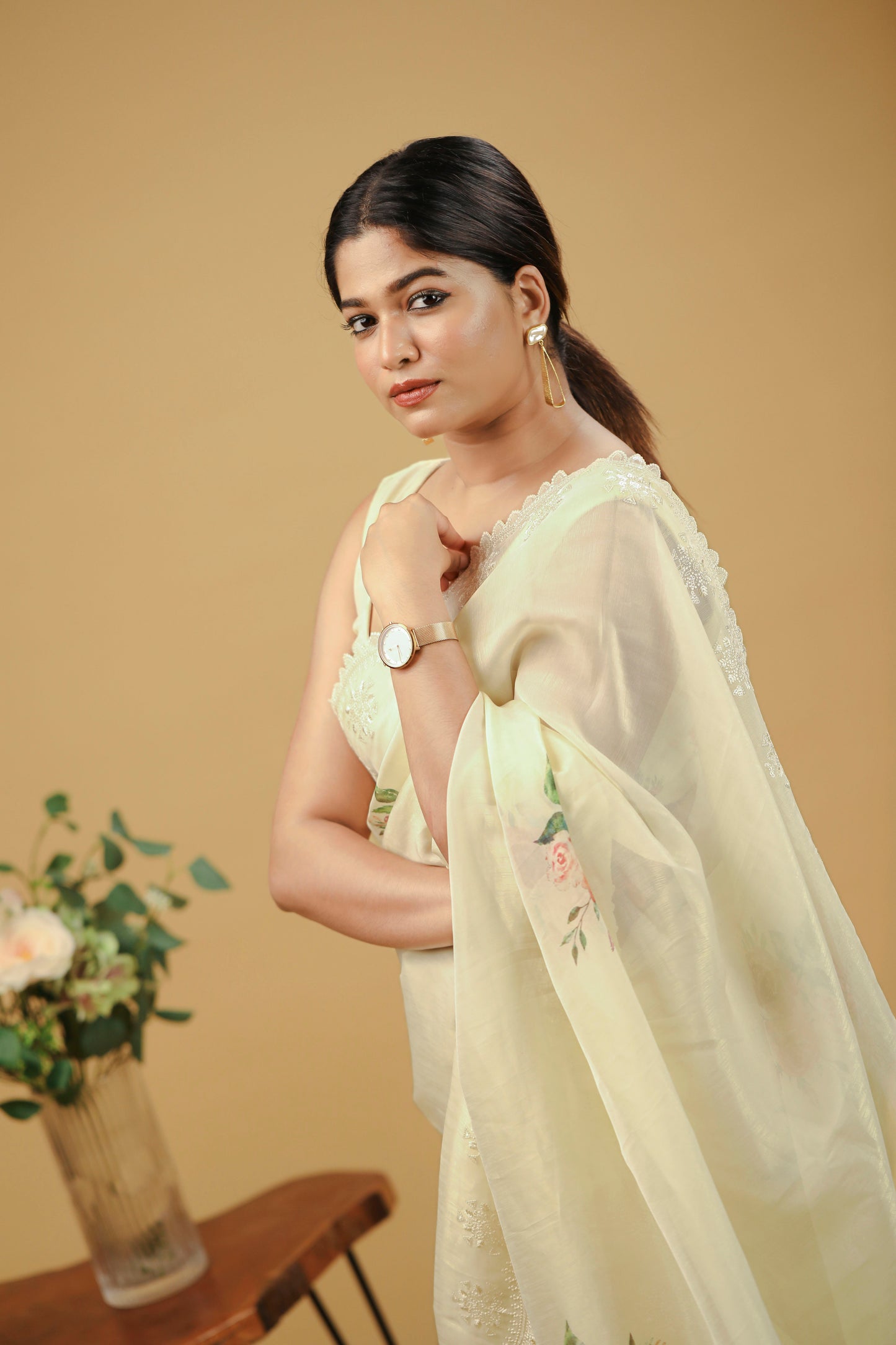 Magic gold organza saree