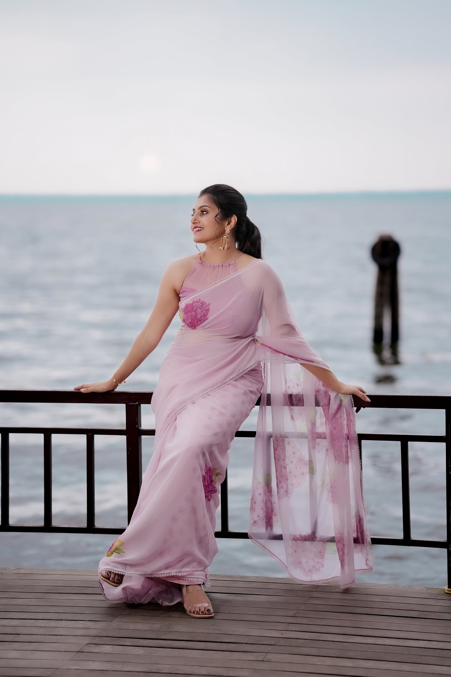 Pink Faux Georgette saree