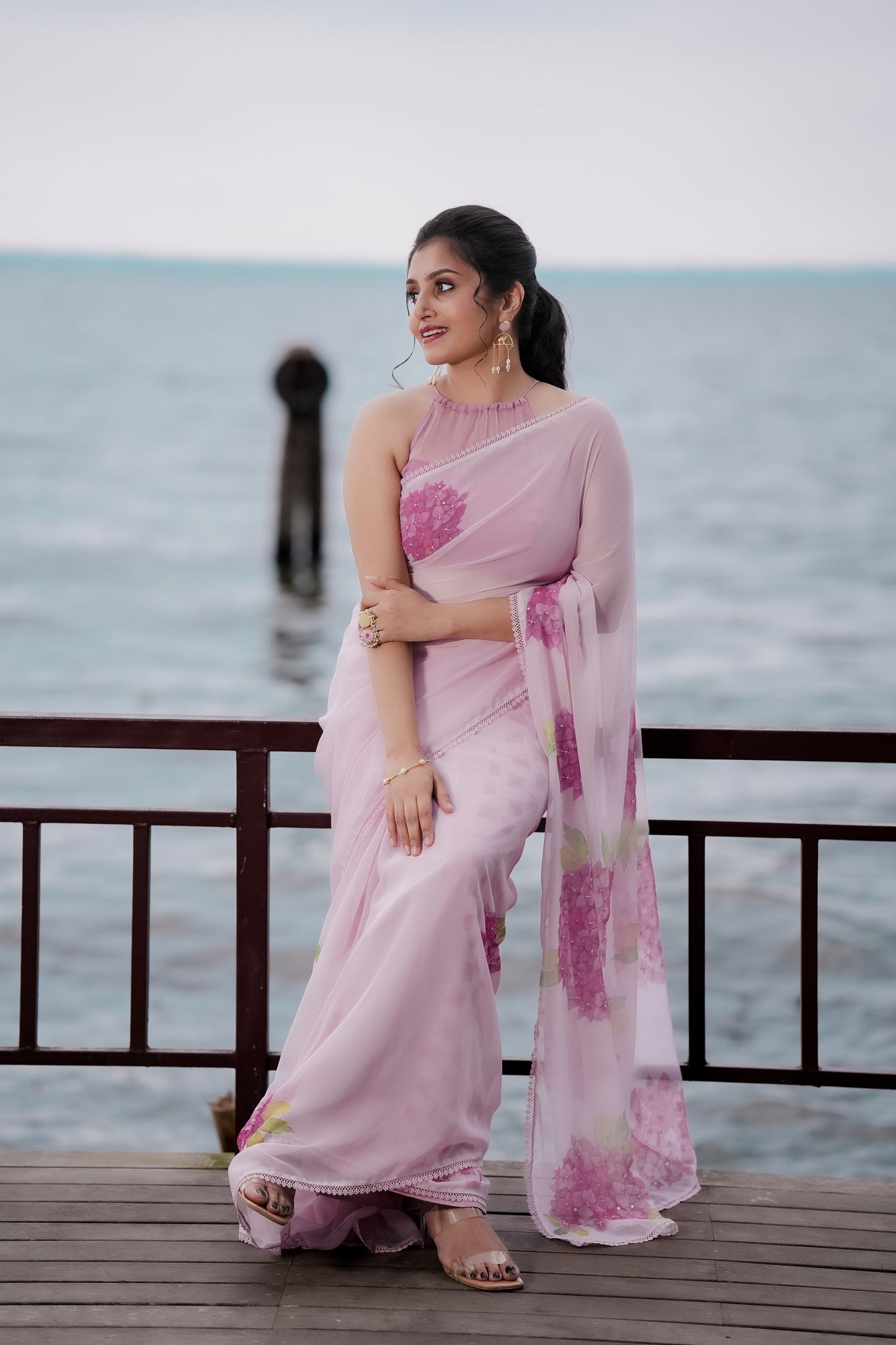 Pink Faux Georgette saree