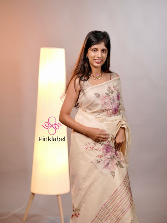 Ivory Bloom Handcrafted Organza Saree