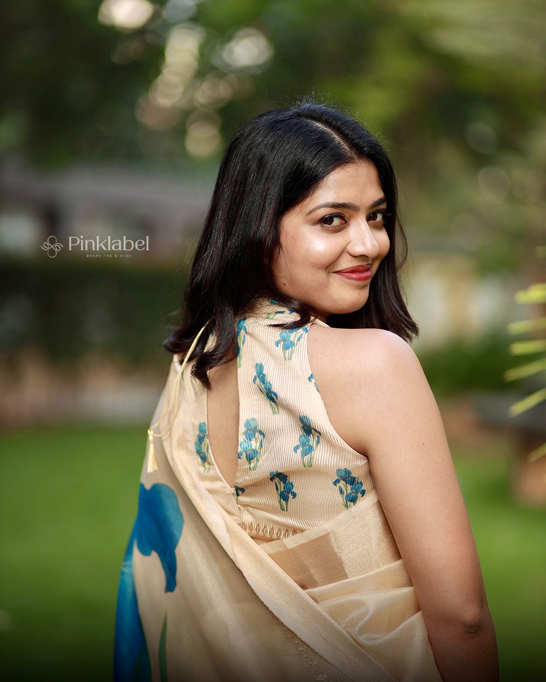 Vishu Special Blue Tissue Saree with Golden Borders & Digital Prints (Blouse Included)