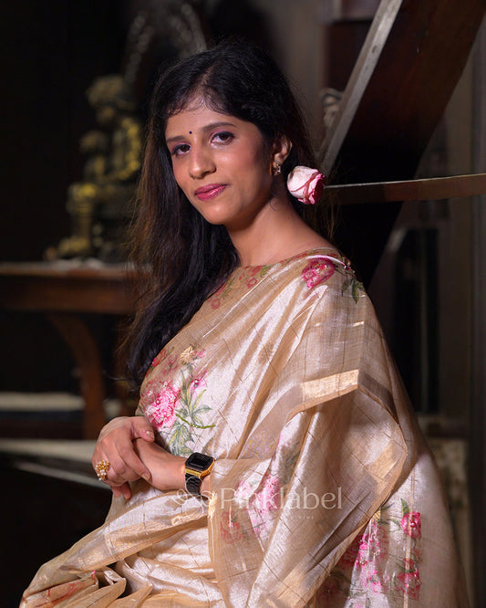 Pink Elegance Handcrafted Floral Silk Saree in Blush Tones