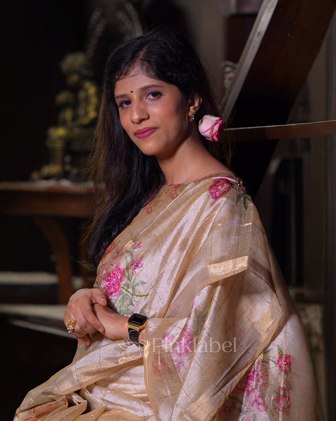 Pink Elegance Handcrafted Floral Silk Saree in Blush Tones