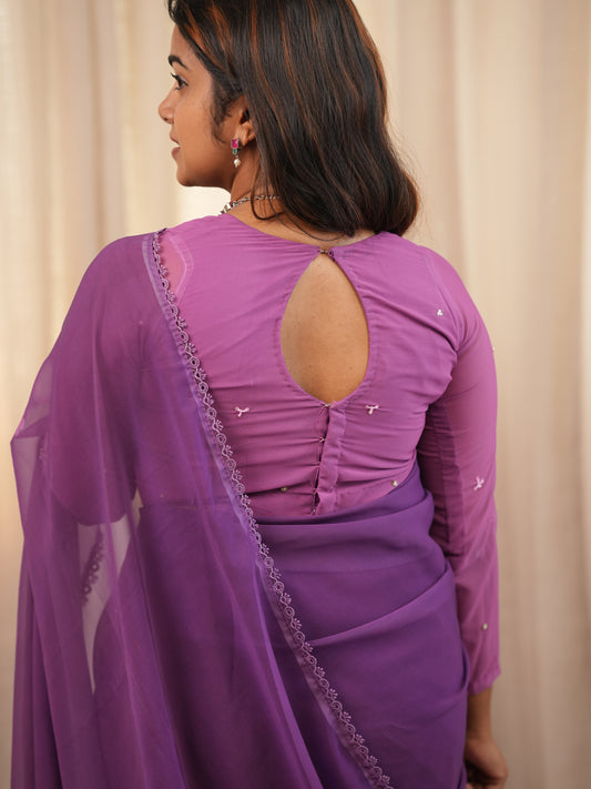 Purple Faux Georgette with hand work