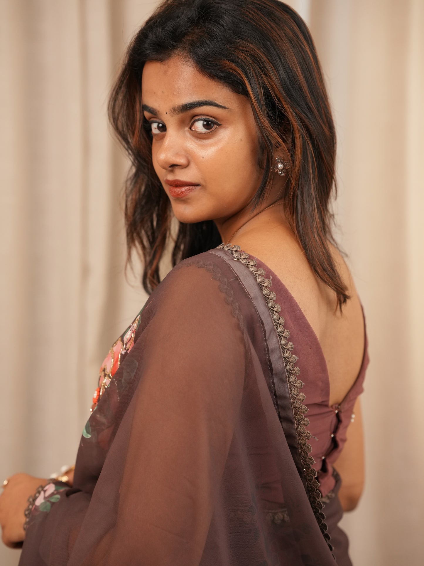 Brown Faux Georgette saree