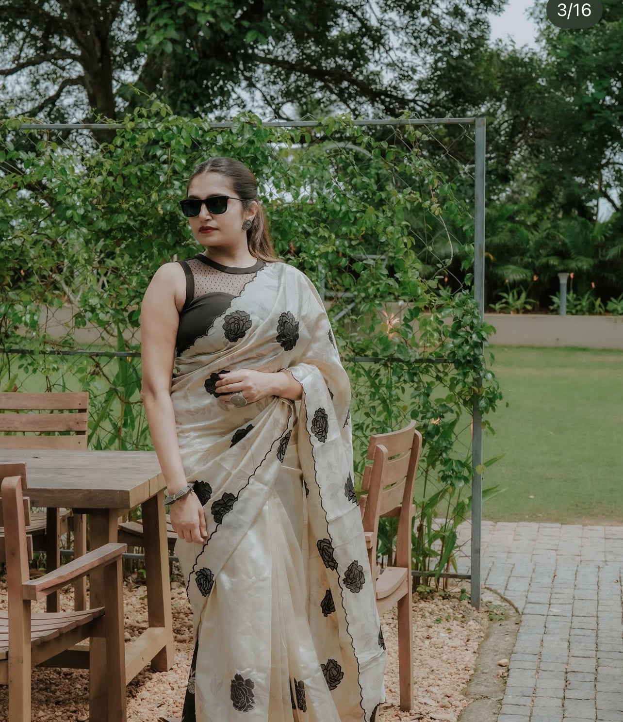 Tussur Silk Saree with Embroidered Scallop Border