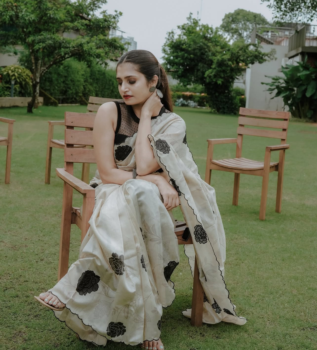 Tussur Silk Saree with Embroidered Scallop Border