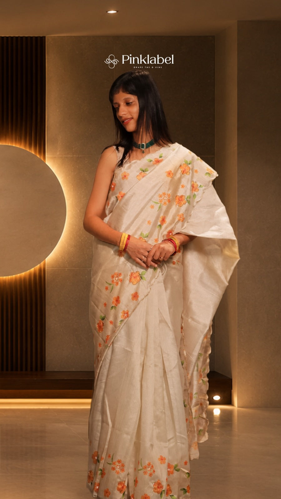 Ivory Semi Tussur Saree with Floral Handwork Embroidery