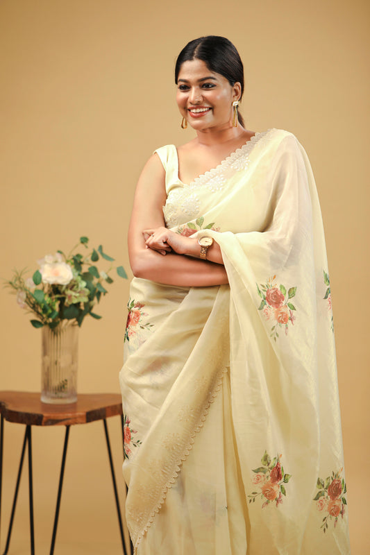 Magic gold organza saree