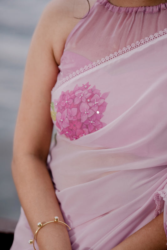 Pink Faux Georgette saree