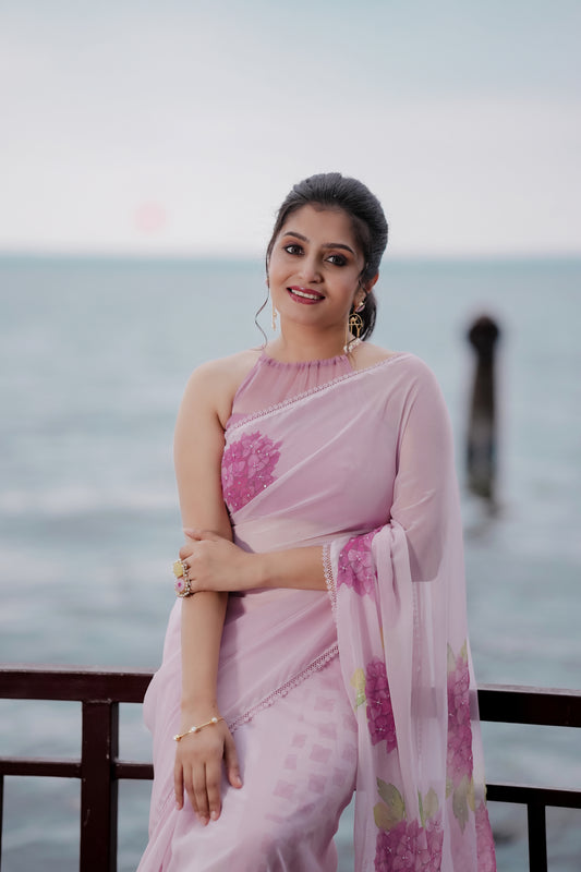 Pink Faux Georgette saree