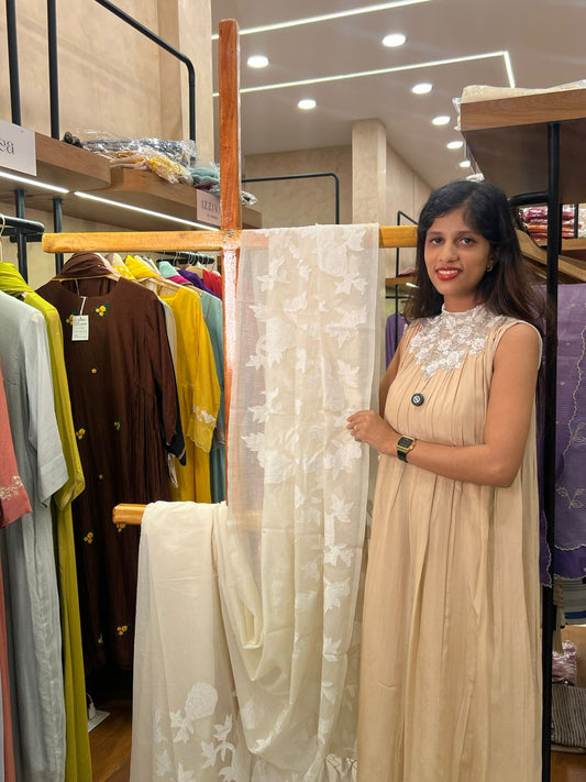 Premium Baptism Saree with Floral applique