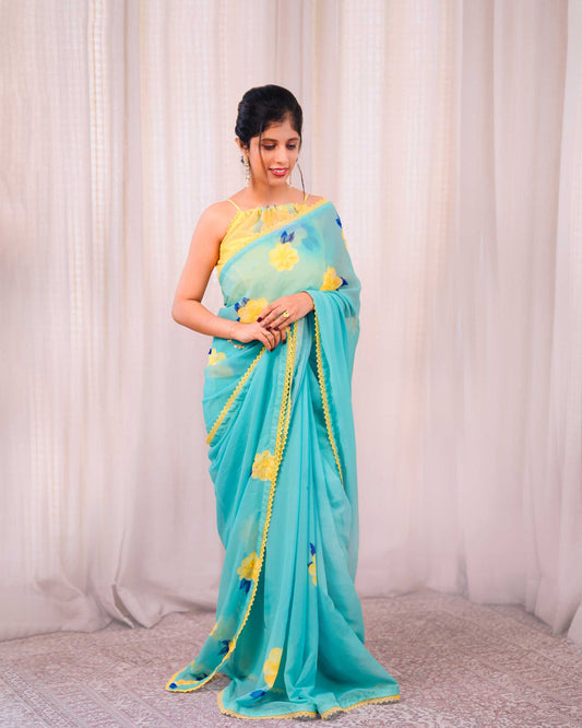 Faux Georgette with hand work