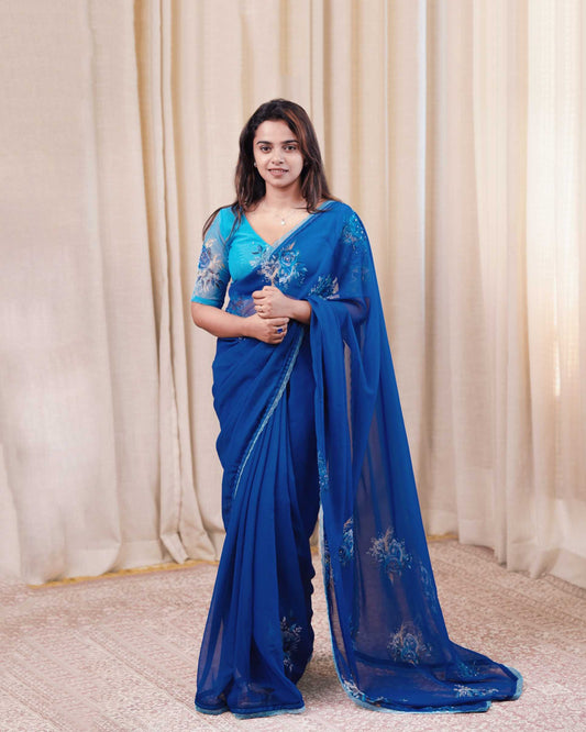 Royal blue Faux Georgette saree