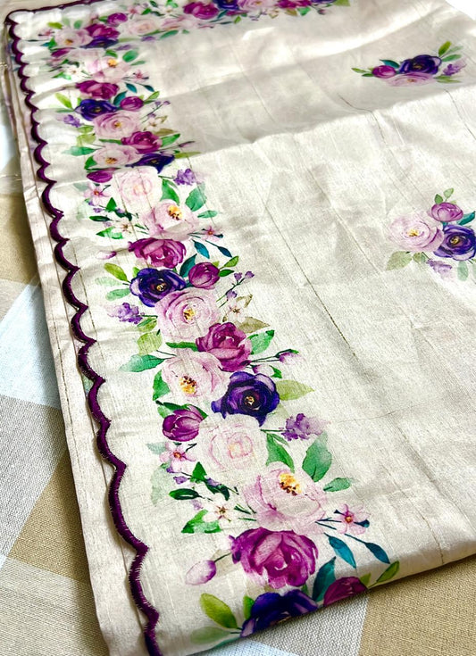 Tussur Silk Saree with Scallop Border