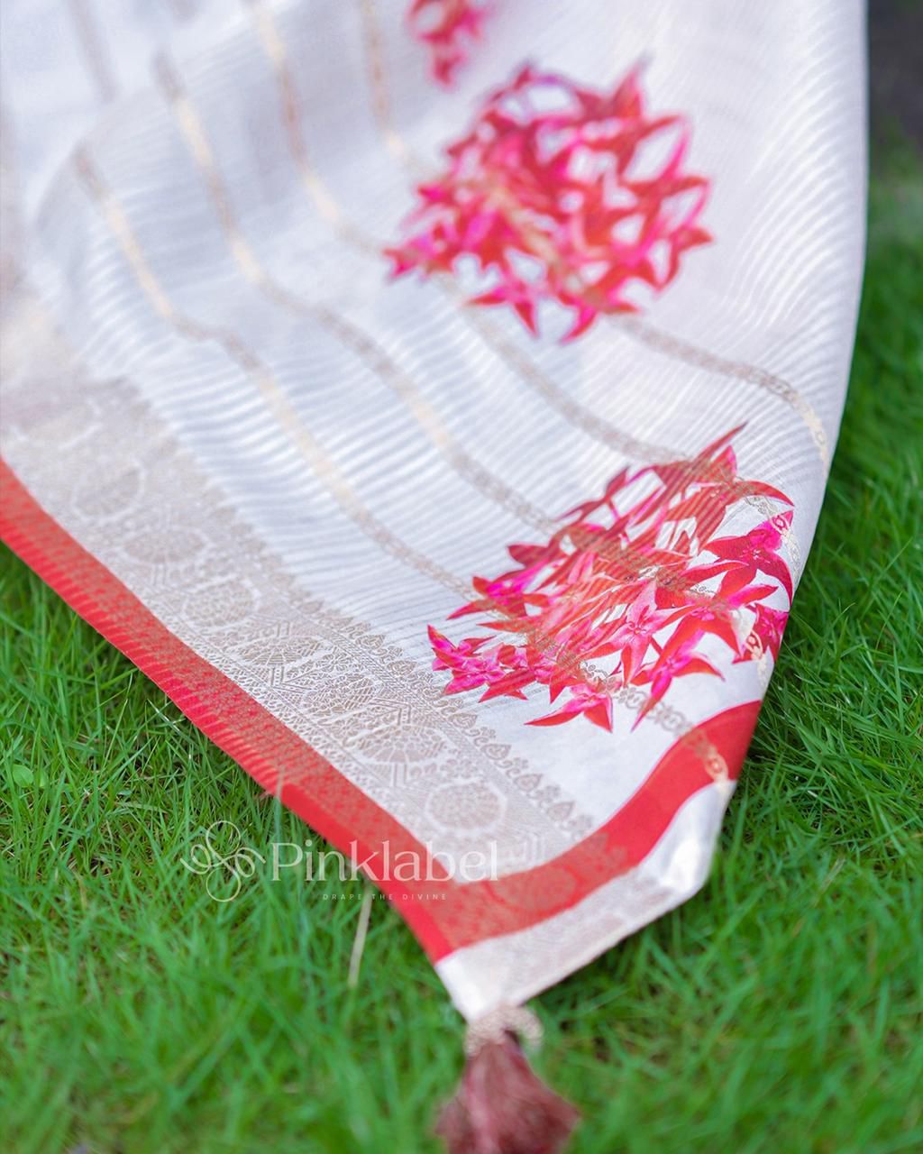 Onam Special Kasavu-Inspired Red Border Saree by Pinklabel