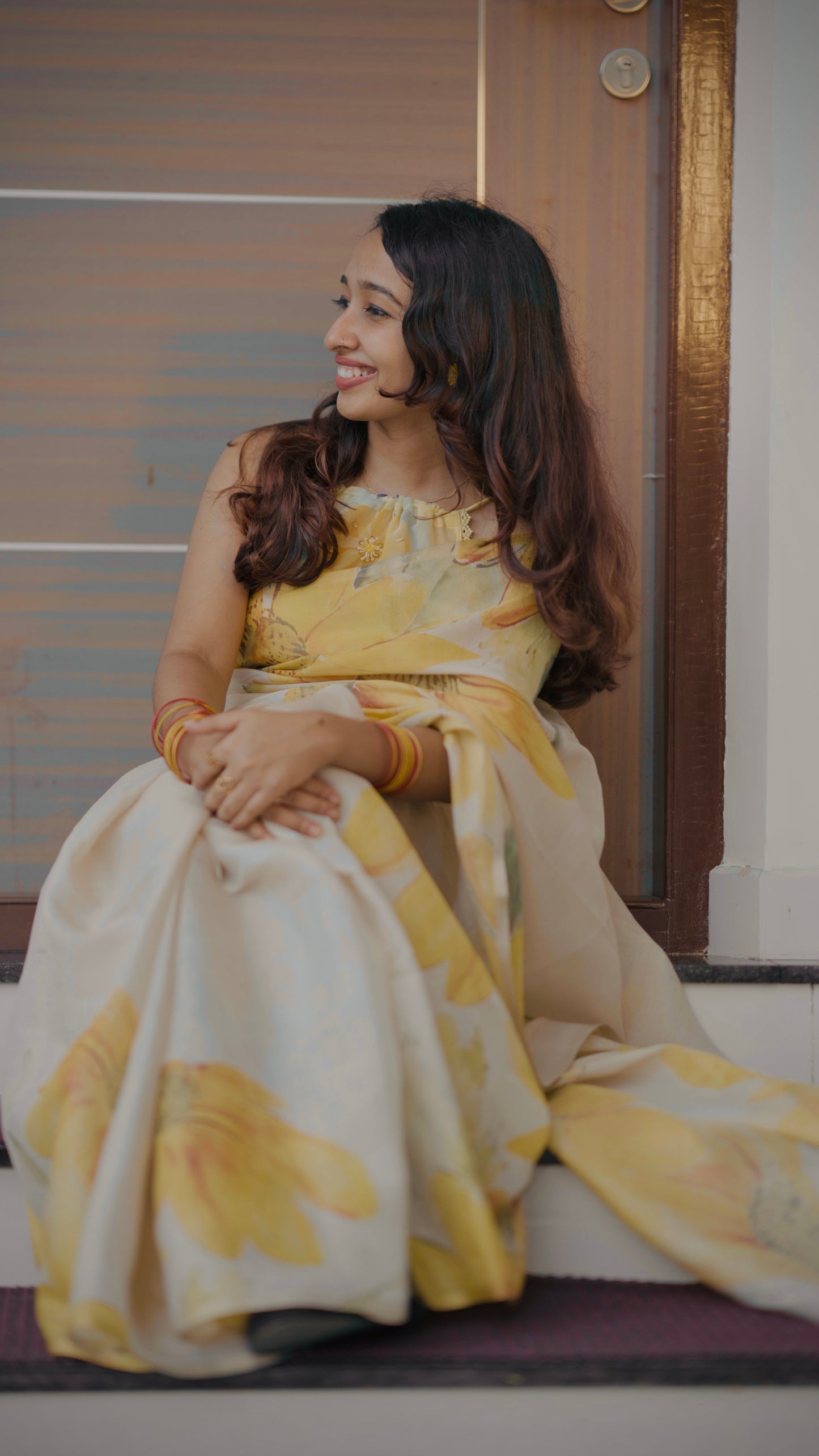 Yellow Tissue Based Digital Print Saree with Matching Blouse Piece