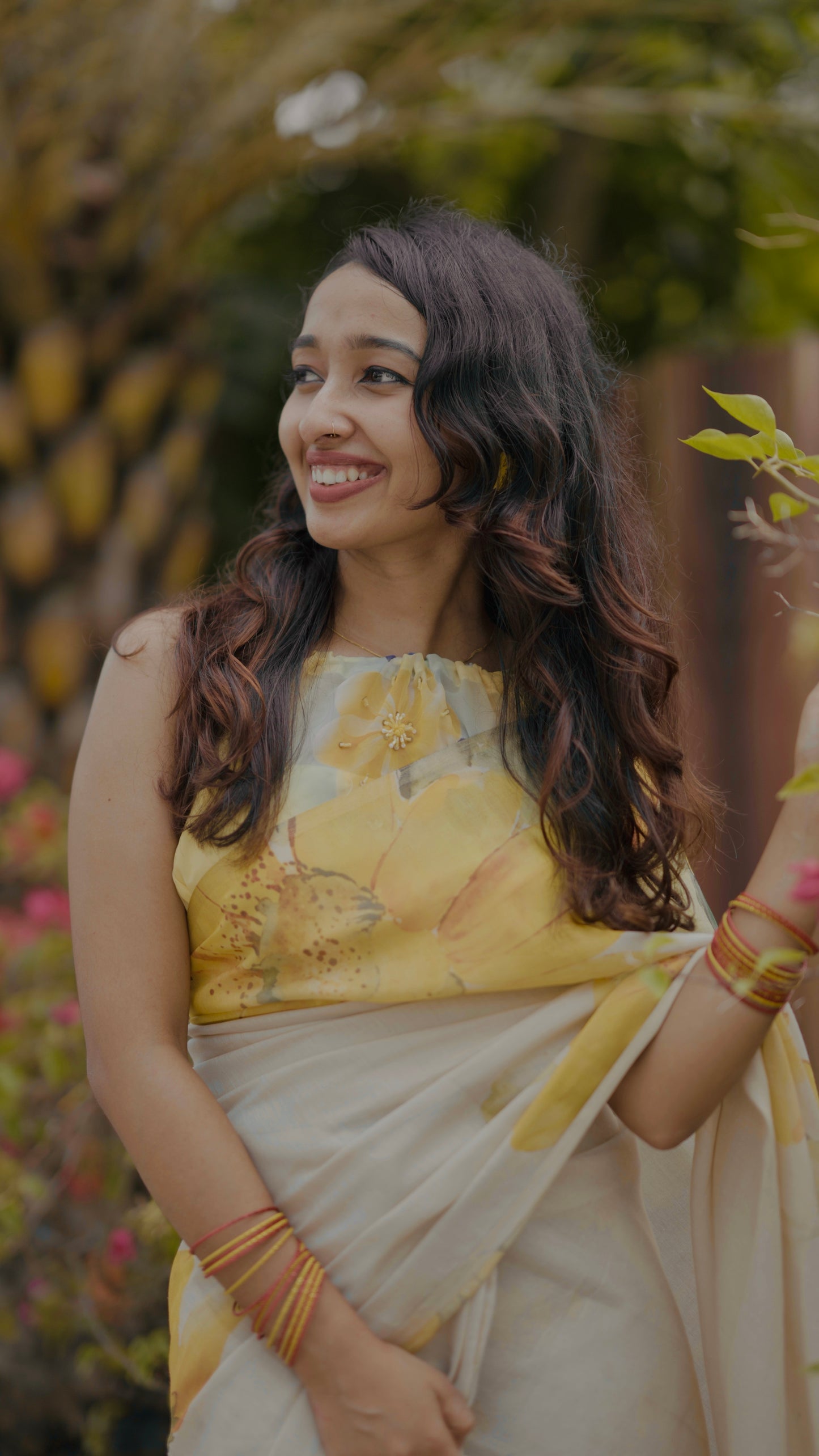 Yellow Tissue Based Digital Print Saree with Matching Blouse Piece