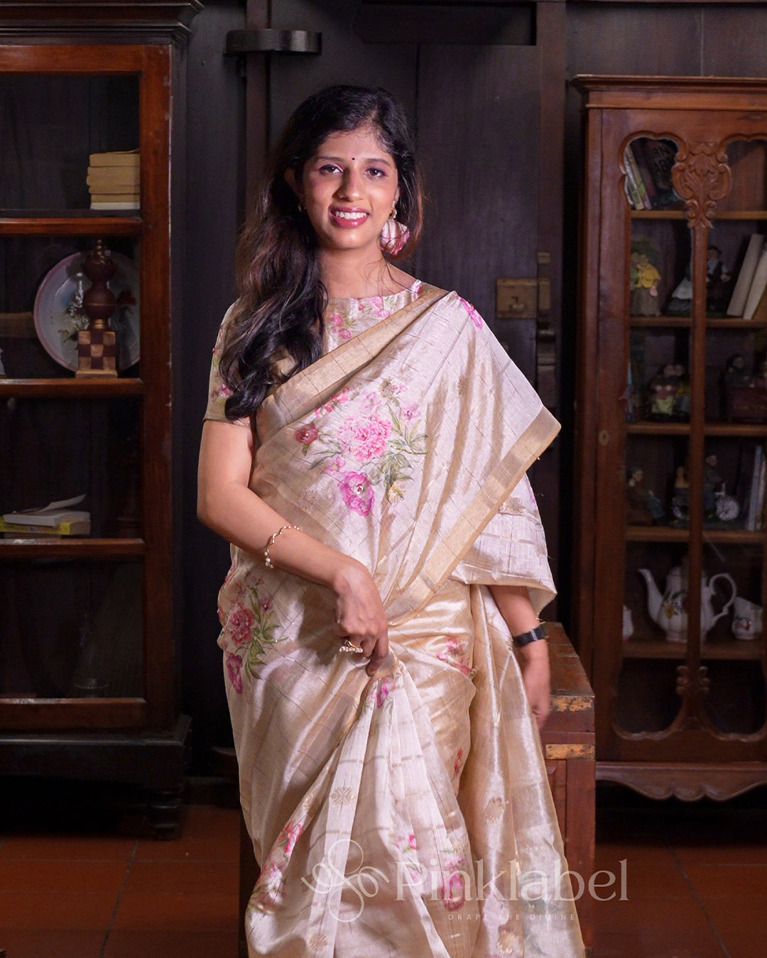 Pink Elegance Handcrafted Floral Silk Saree in Blush Tones