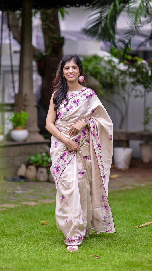 Tussur Silk Saree with Scallop Border
